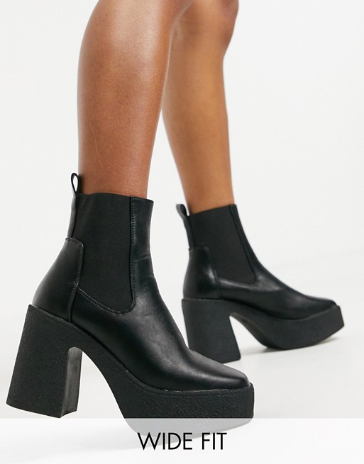Truffle Collection wide fit chunky chelsea heeled ankle boots in black