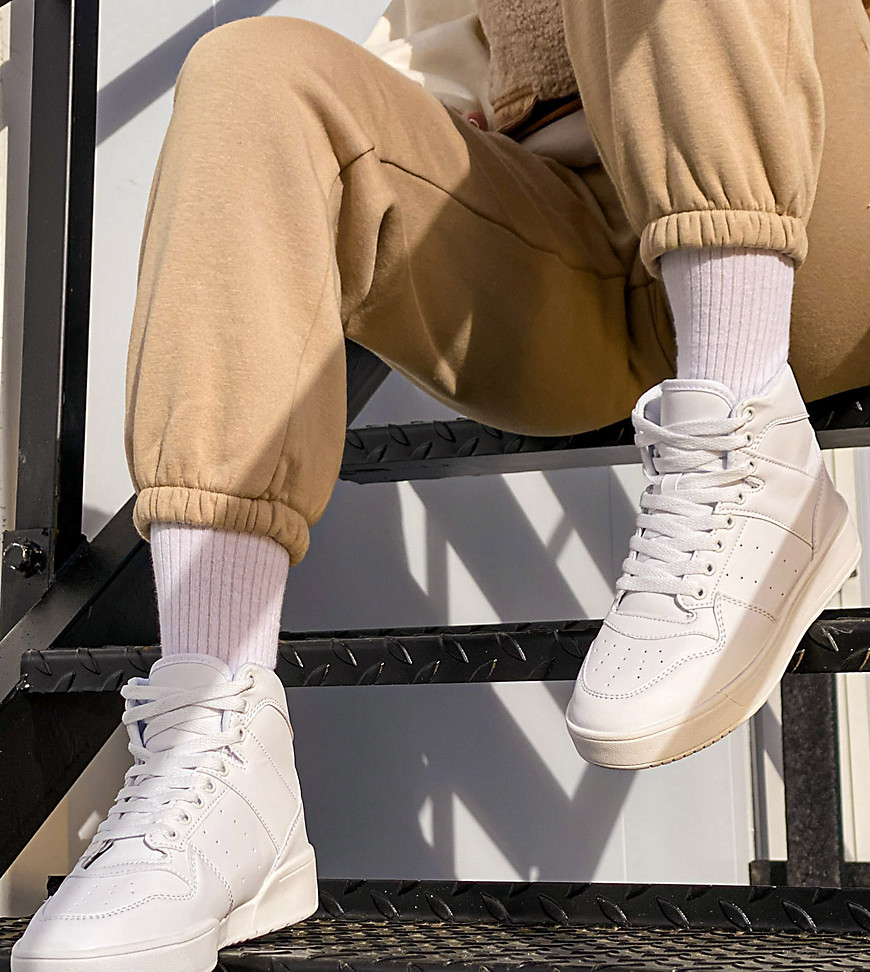 Truffle Collection Wide Fit chunky flatform hi-top sneakers in white