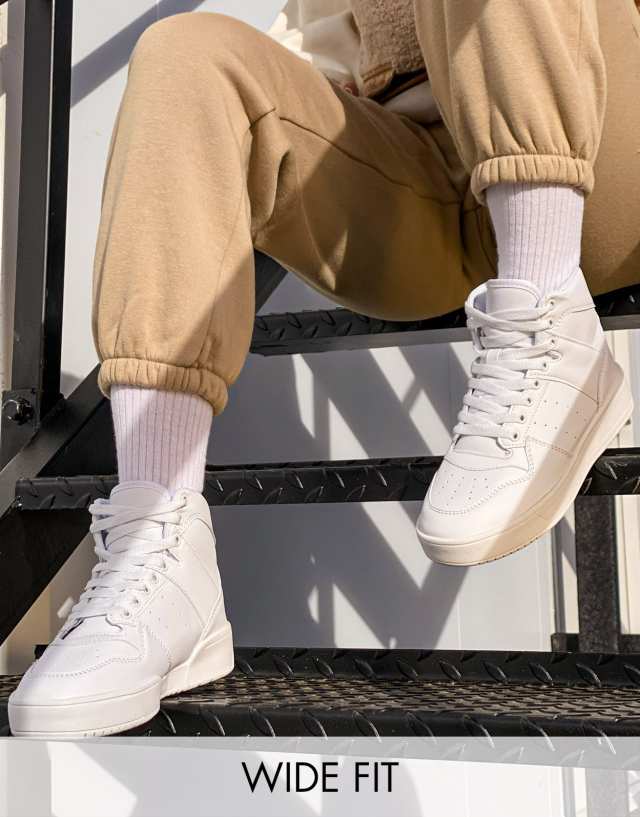 Truffle Collection Wide Fit chunky flatform hi-top sneakers in white