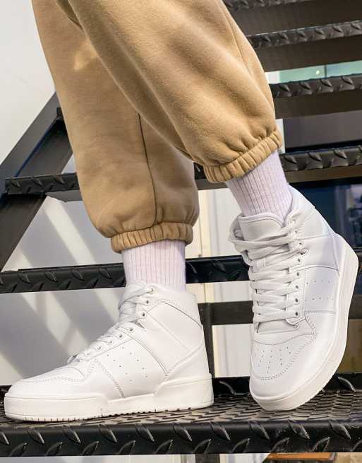 Truffle Collection Wide Fit chunky flatform hi top trainers in white