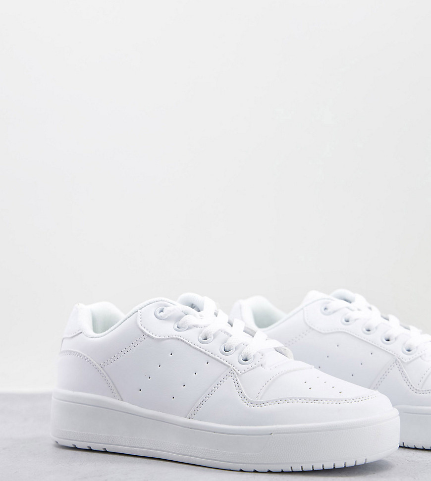 Truffle Collection wide fit chunky flatform sneakers in white