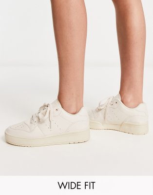 Truffle Collection Truffle Collection Wide Fit chunky flatform trainers in beige drench-Neutral