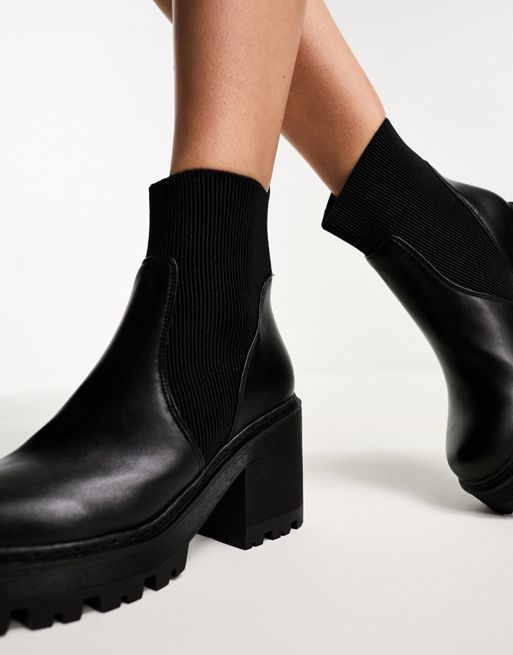 Truffle Collection wide fit chunky heeled chelsea boots in black ...