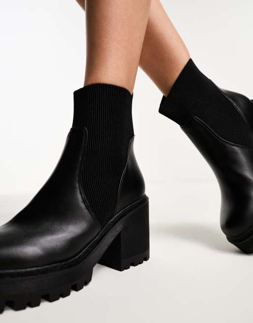 Truffle Collection wide fit chunky heeled chelsea boots in black