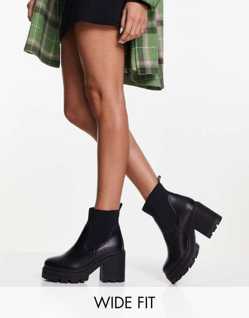 Truffle Collection wide fit chunky heeled chelsea boots in black | ASOS