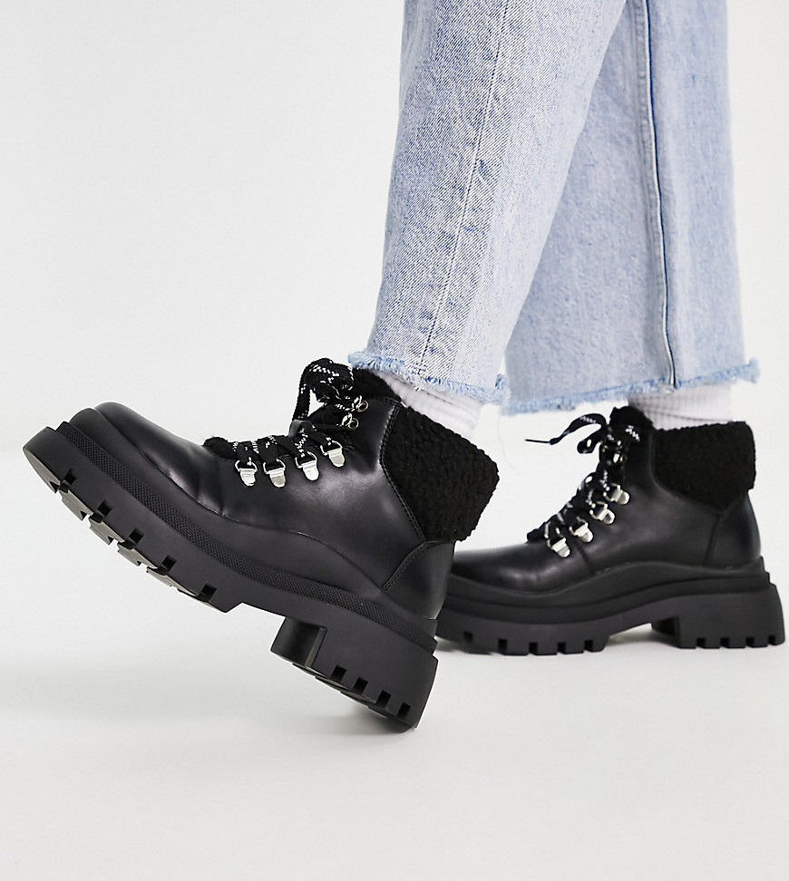 Truffle Collection Wide Fit chunky hiker boots in black