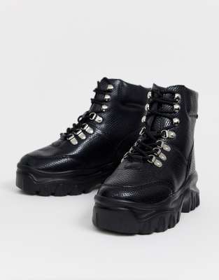 black chunky hiker boots