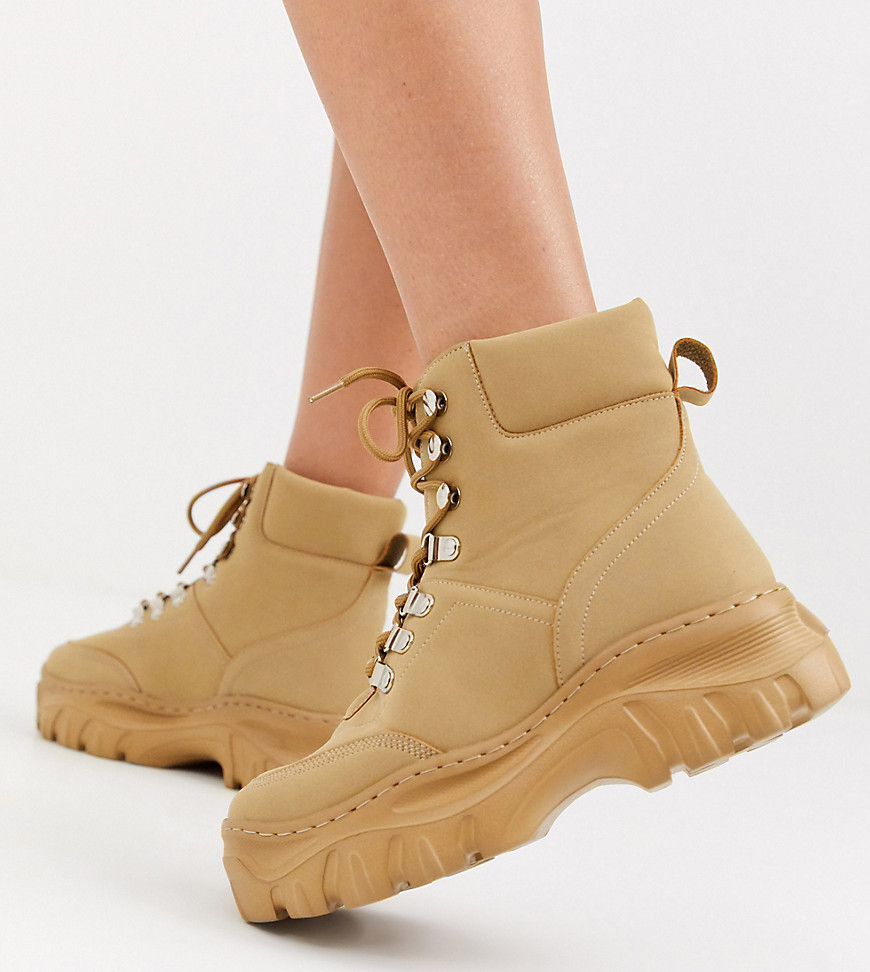Truffle Collection wide fit chunky hiker boots-Tan