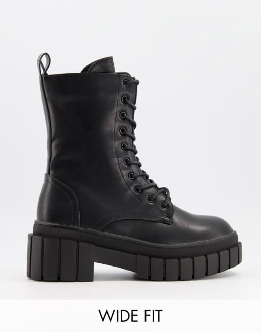truffle collection chunky lace up boots in black