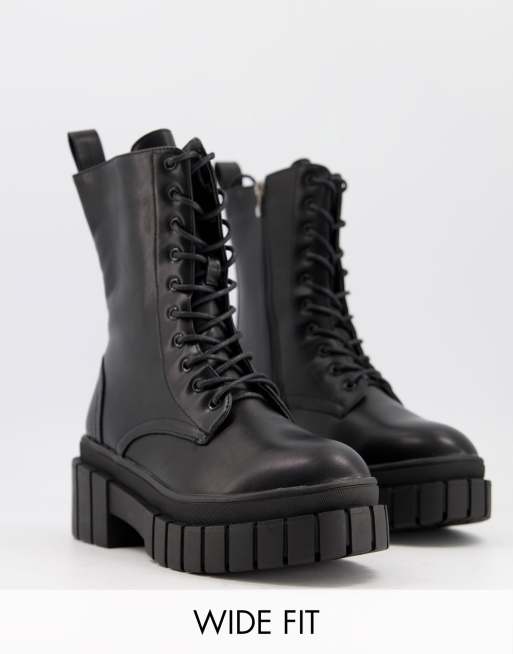 truffle collection chunky lace up boots in black