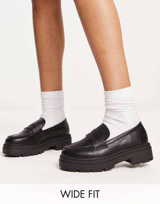 Truffle Collection Wide Fit chunky loafers in black | ASOS