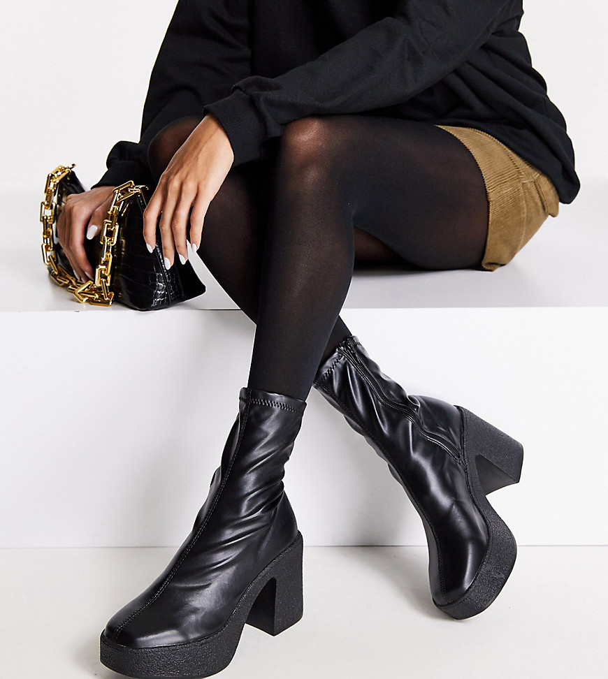 Truffle Collection Wide Fit chunky platform sock boots in black