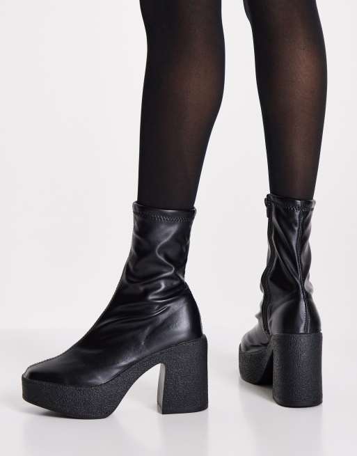 Truffle Collection Wide Fit chunky platform sock boots in black ASOS