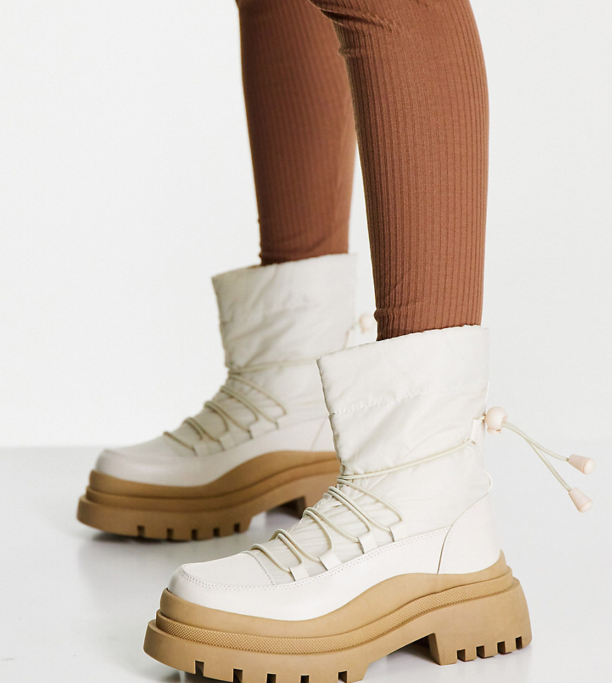 Truffle Collection Wide Fit chunky puffer boots in cream-White