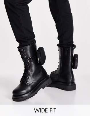 Truffle Collection Wide Fit Chunky Quilted Biker Boots In Black ModeSens