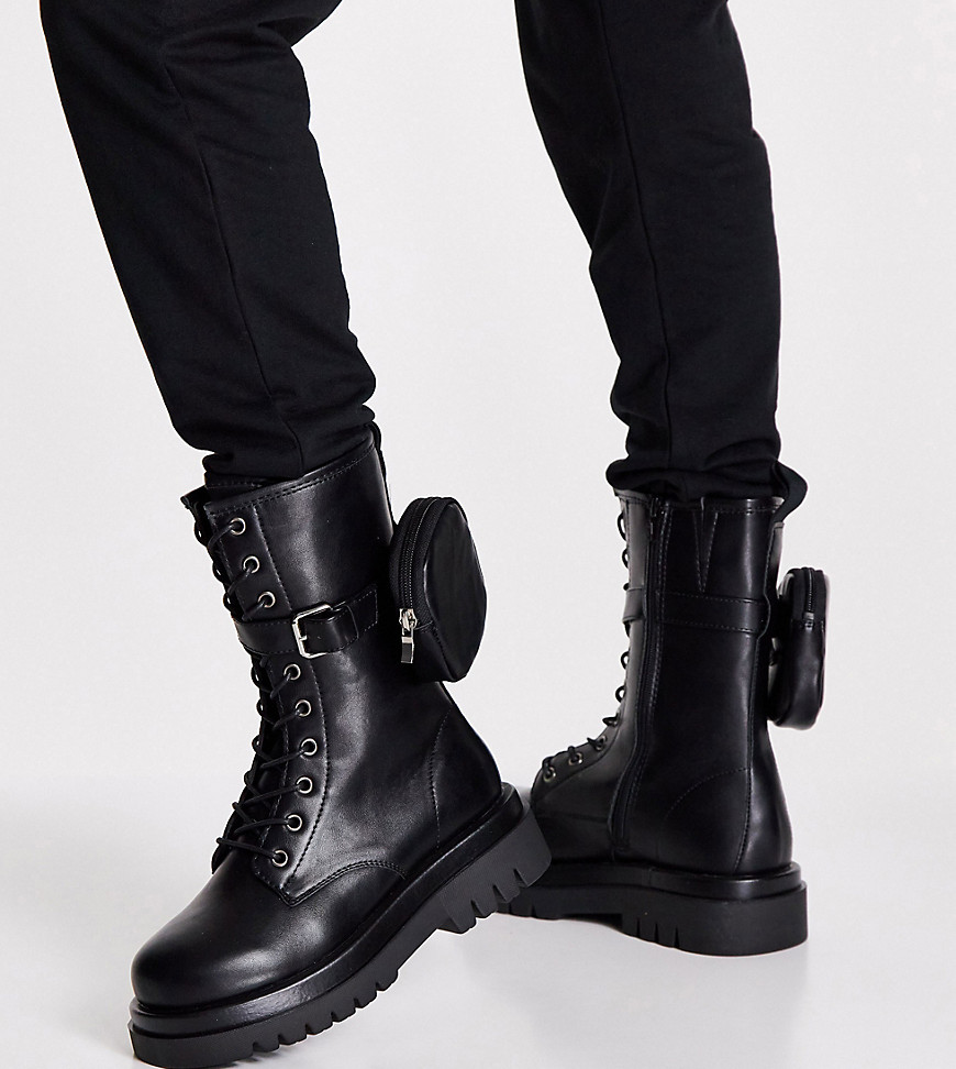 Truffle Collection Wide Fit Chunky Quilted Biker Boots In Black