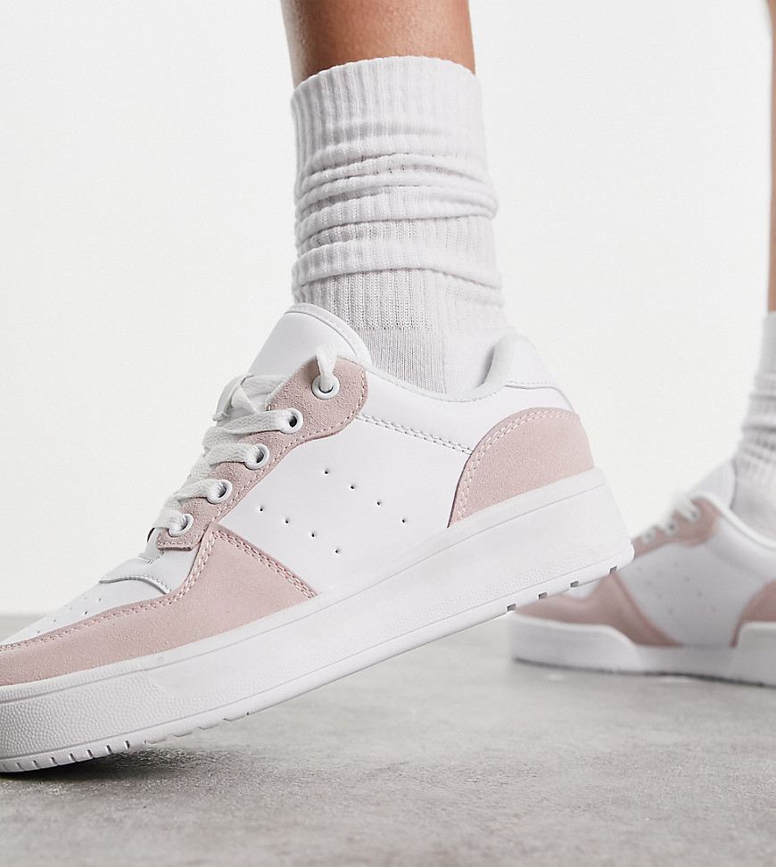 Truffle Collection wide fit chunky sneakers in white and pink
