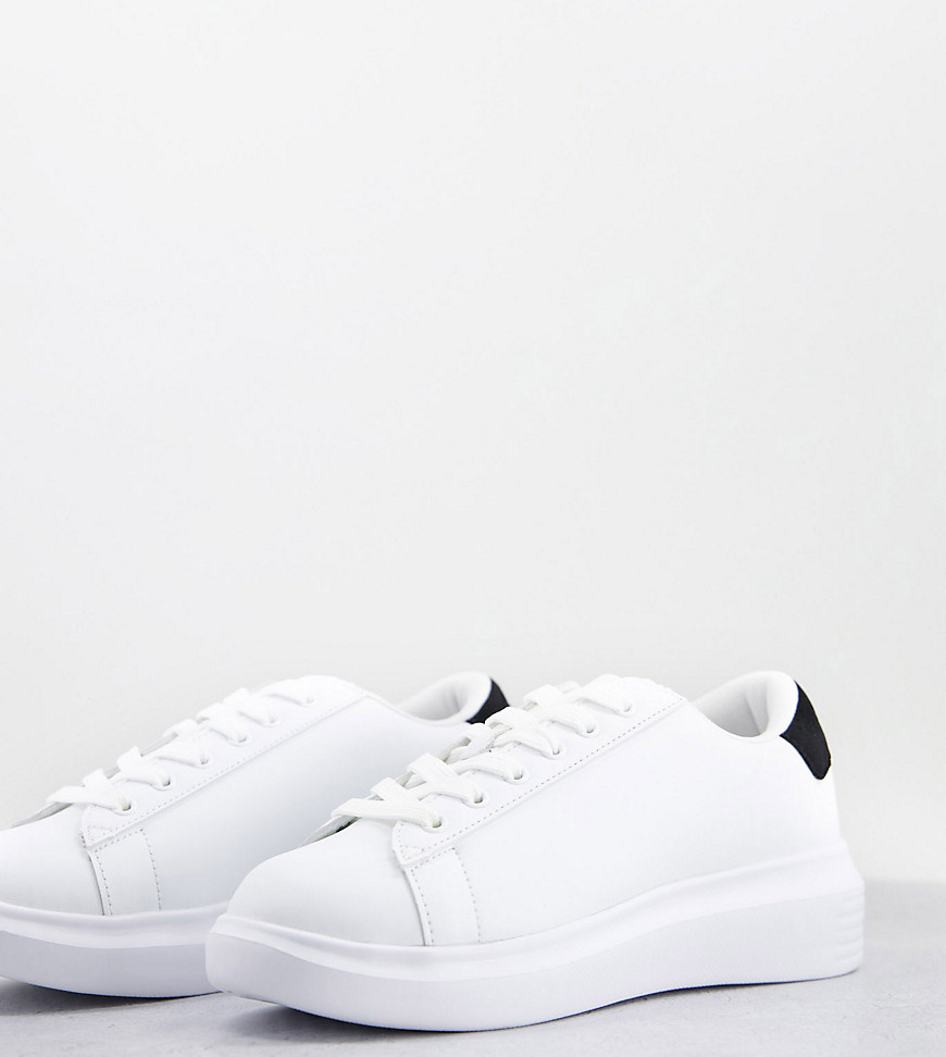 Truffle Collection wide fit chunky sneakers in white with black tab