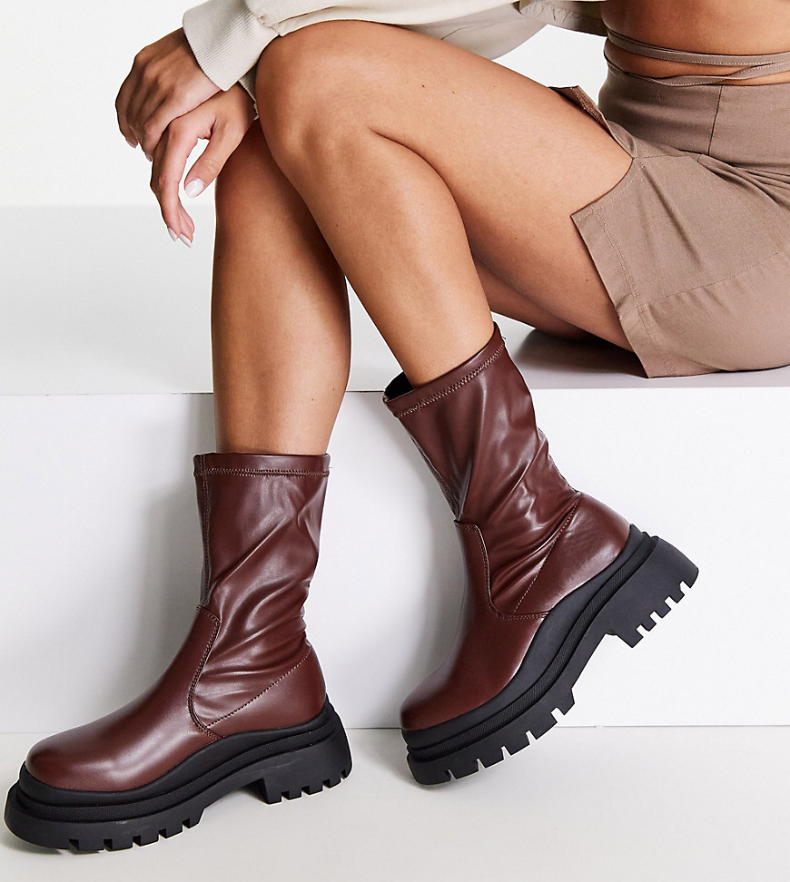 Truffle Collection Chunky Sock Boots In Brown