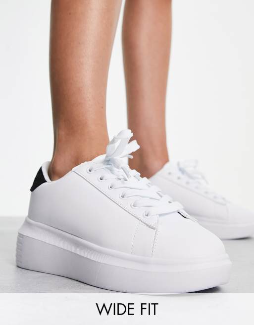 Truffle Collection Wide Fit chunky sole sneakers in white with