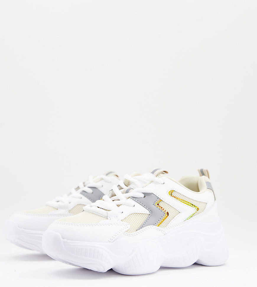 Truffle Collection wide fit chunky sporty runner sneakers in white and beige