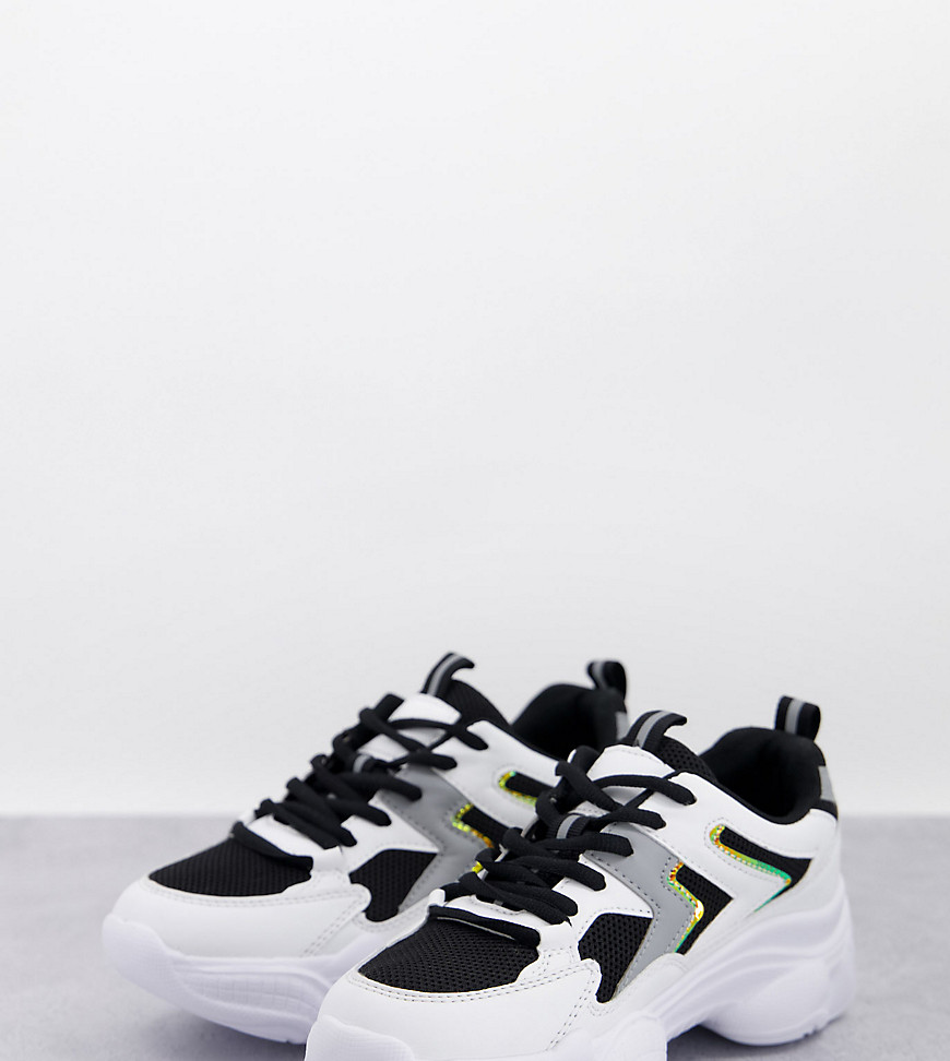 Truffle Collection wide fit chunky sporty runner sneakers in white and black