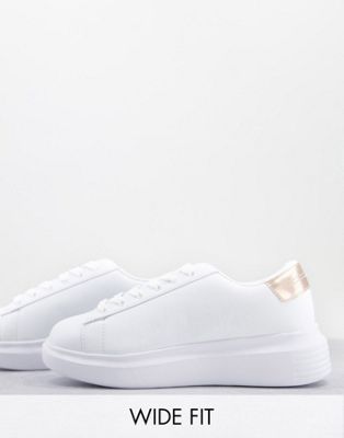 Truffle Collection wide fit chunky trainers in white and rose gold tab - ASOS Price Checker
