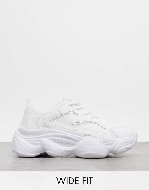 Truffle Collection wide fit chunky trainers in white | ASOS