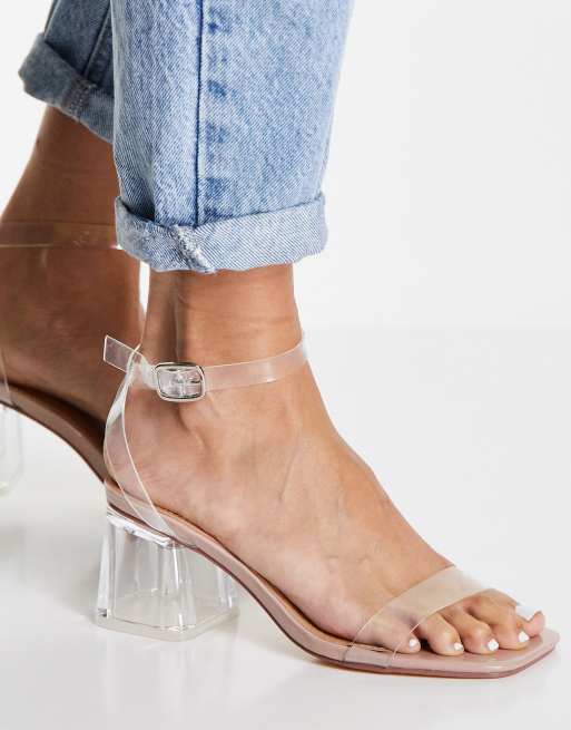 Clear strap hot sale block heels