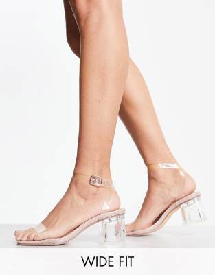 Truffle Collection Wide Fit Clear Heeled Sandals In Beige-neutral