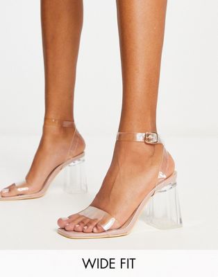 Truffle Collection Wide Fit clear heeled sandals in beige