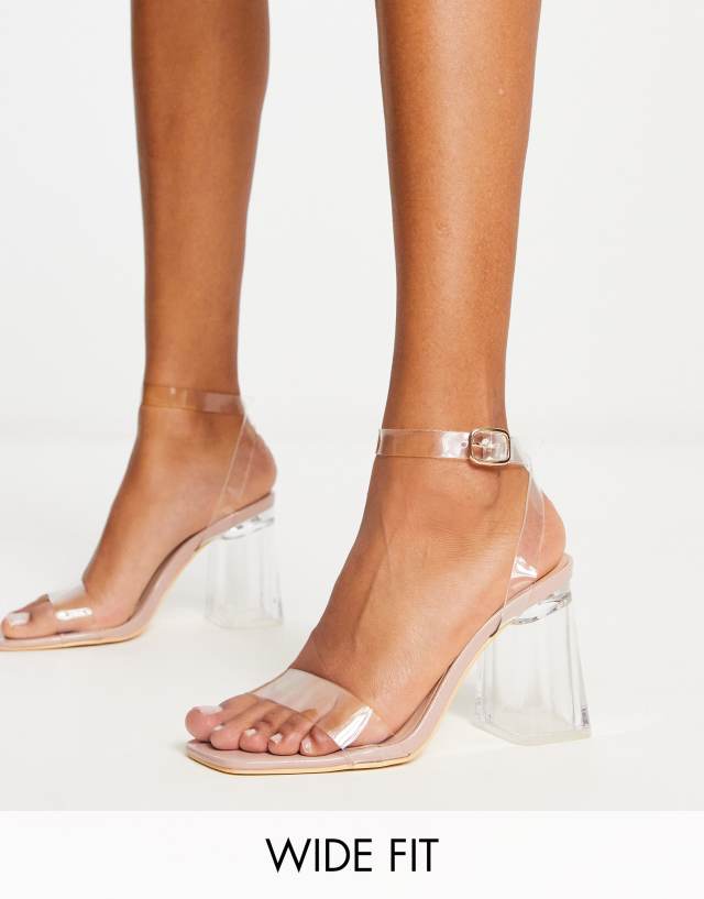 Truffle Collection - wide fit clear heeled sandals in beige