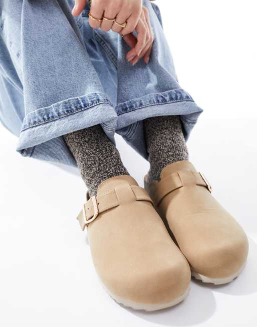 Truffle Collection Wide Fit clog footbed sandals in beige
