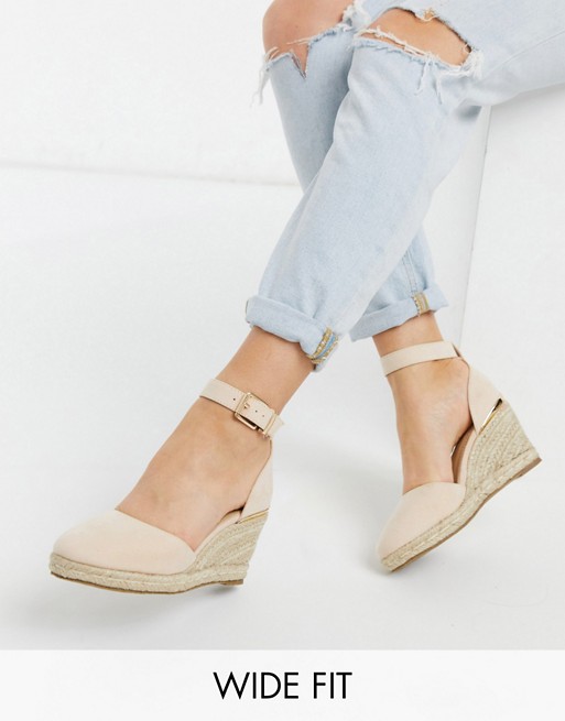 Truffle Collection wide fit closed toe wedges in beige