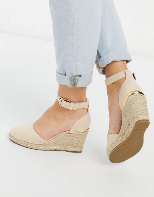 Truffle Collection wide fit closed toe wedges in beige