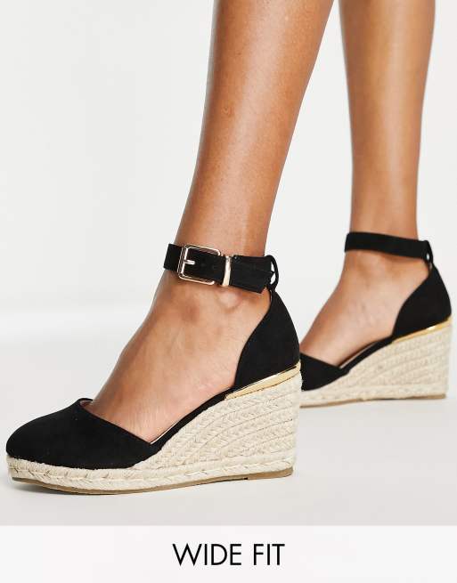 Truffle Collection wide fit closed toe wedges in black