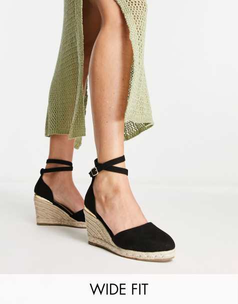 Truffle Collection Wide Fit closed toe wedges in black - view 1