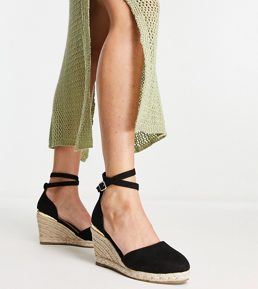 Truffle Collection Wide Fit closed toe wedges in black