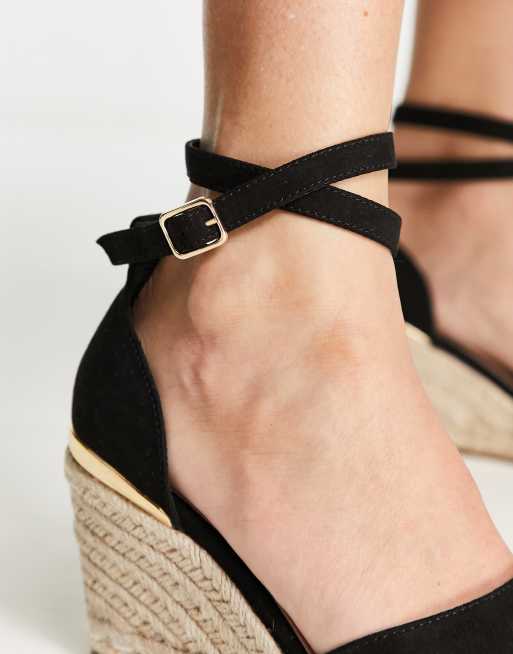 Black peep toe outlet wedges with ankle strap