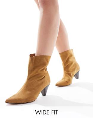  wide fit cone heel ankle boots in tan