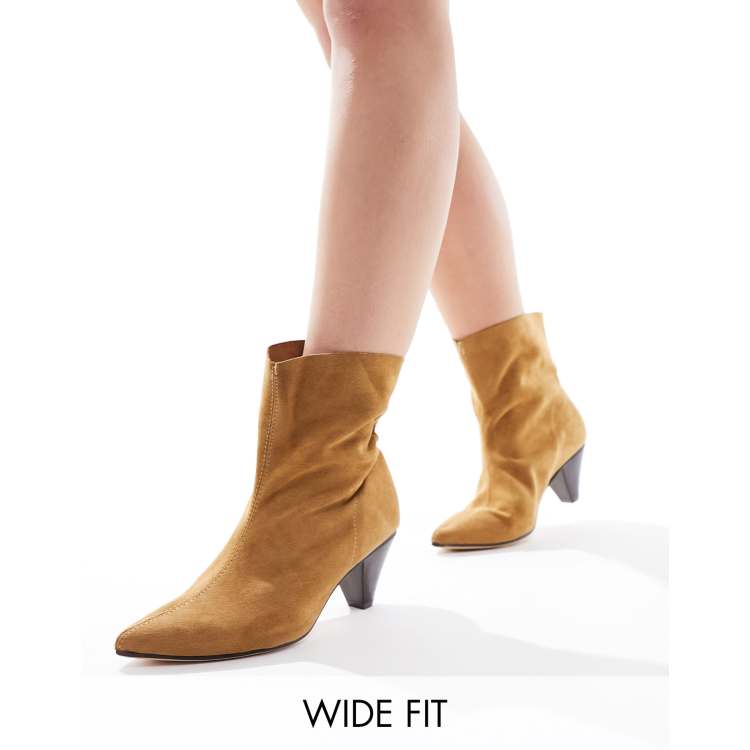 Truffle Collection wide fit cone heel ankle boots in tan ASOS