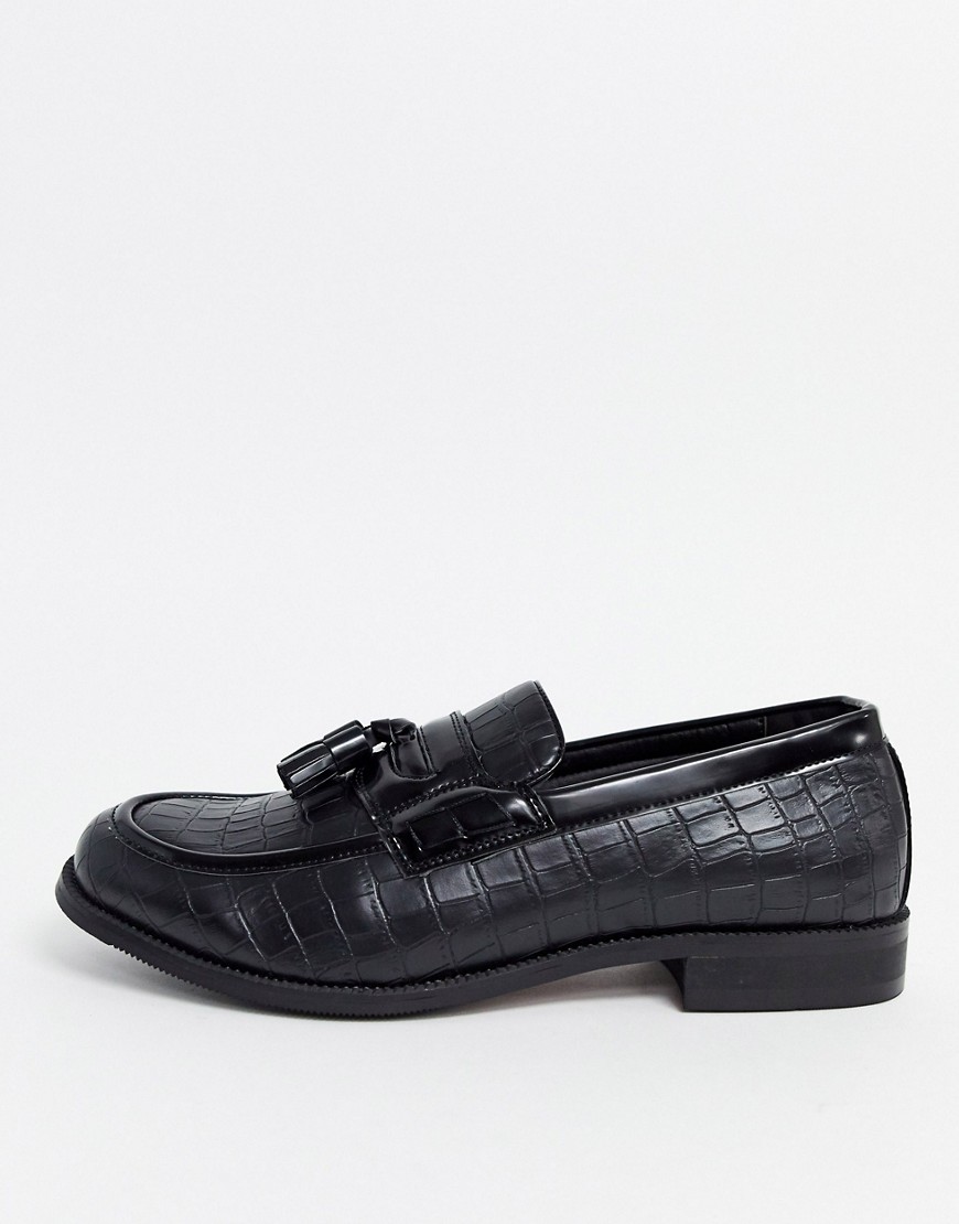 Truffle Collection wide fit croc loafer in black