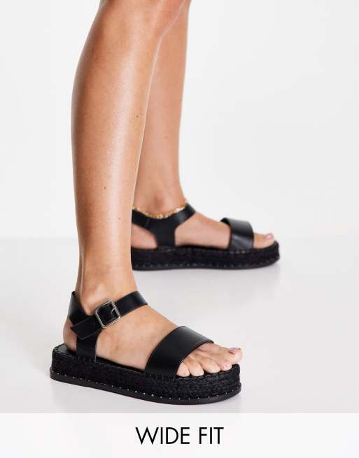 Truffle Collection Wide Fit flatform flip flop sandals in black