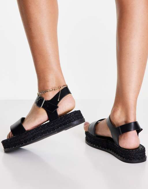 Truffle Collection Wide Fit flatform flip flop sandals in black