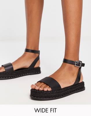 Truffle Collection Wide Fit Cross Strap Flatform Espadrille Sandals In Black