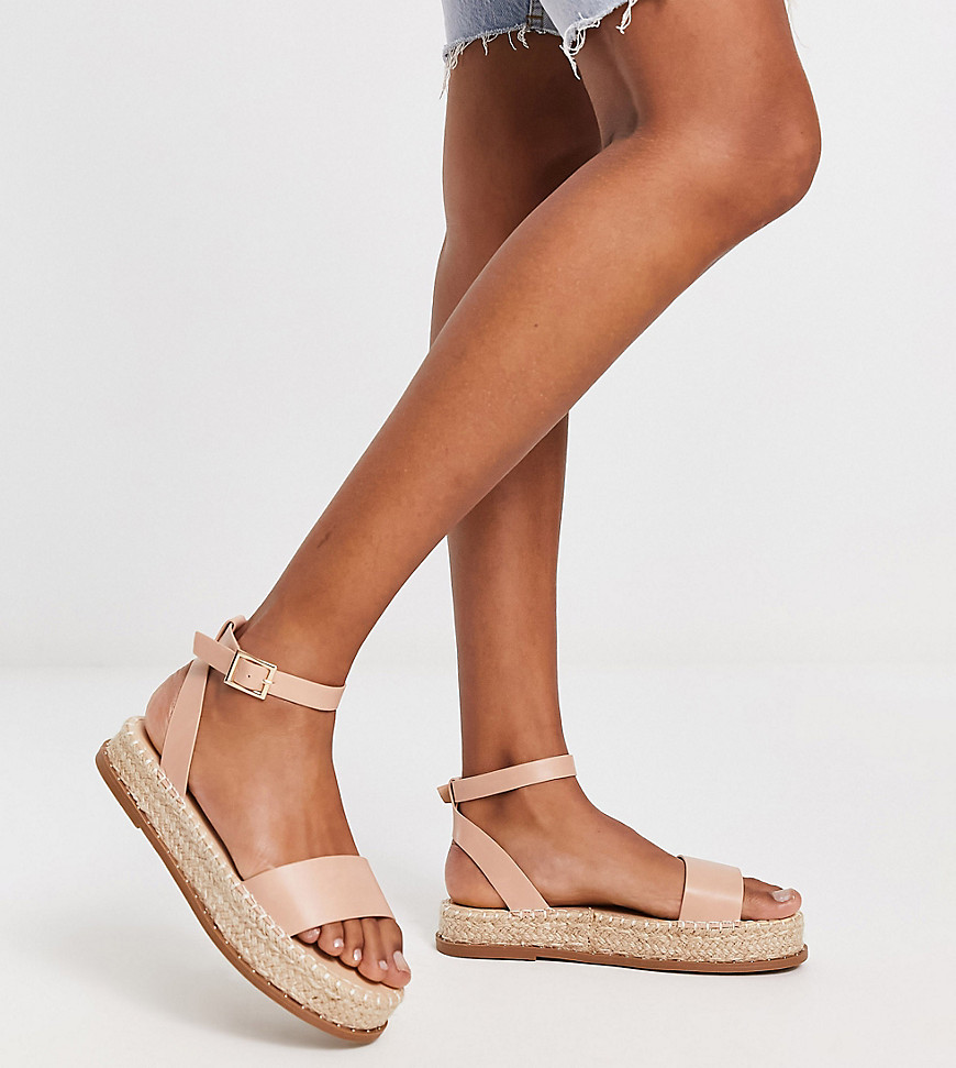 Truffle Collection Wide Fit Cross Strap Flatform Espadrille Sandals In Natural-neutral