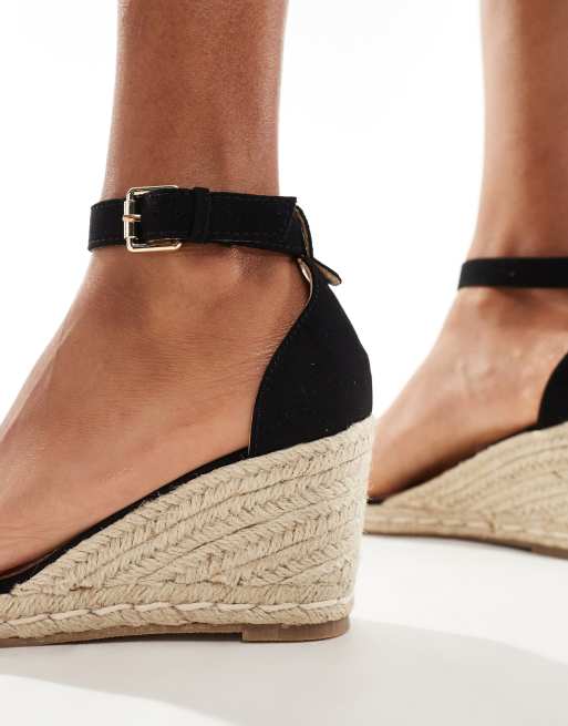 Truffle Collection Wide Fit – Czarne espadryle na jutowej koturnie, 4 z 4