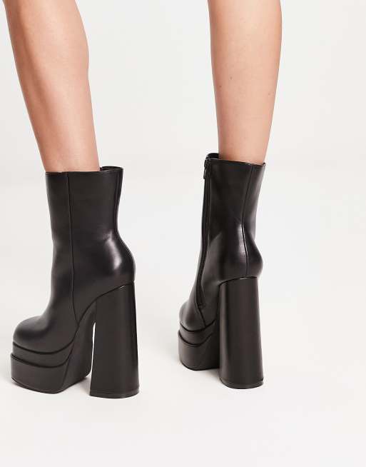 Truffle Collection Wide Fit double platform heeled ankle boots in