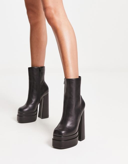 Martha Black Double Platform Block Heel Ankle Boots