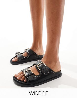  wide fit double strap studded footbed sandal 